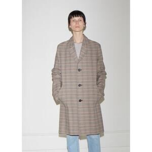 “6397” Plaid Trench Coat Grey Buttons Car Coat Jacket Size XS